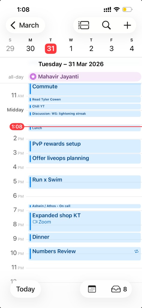 A day planned out in the calendar